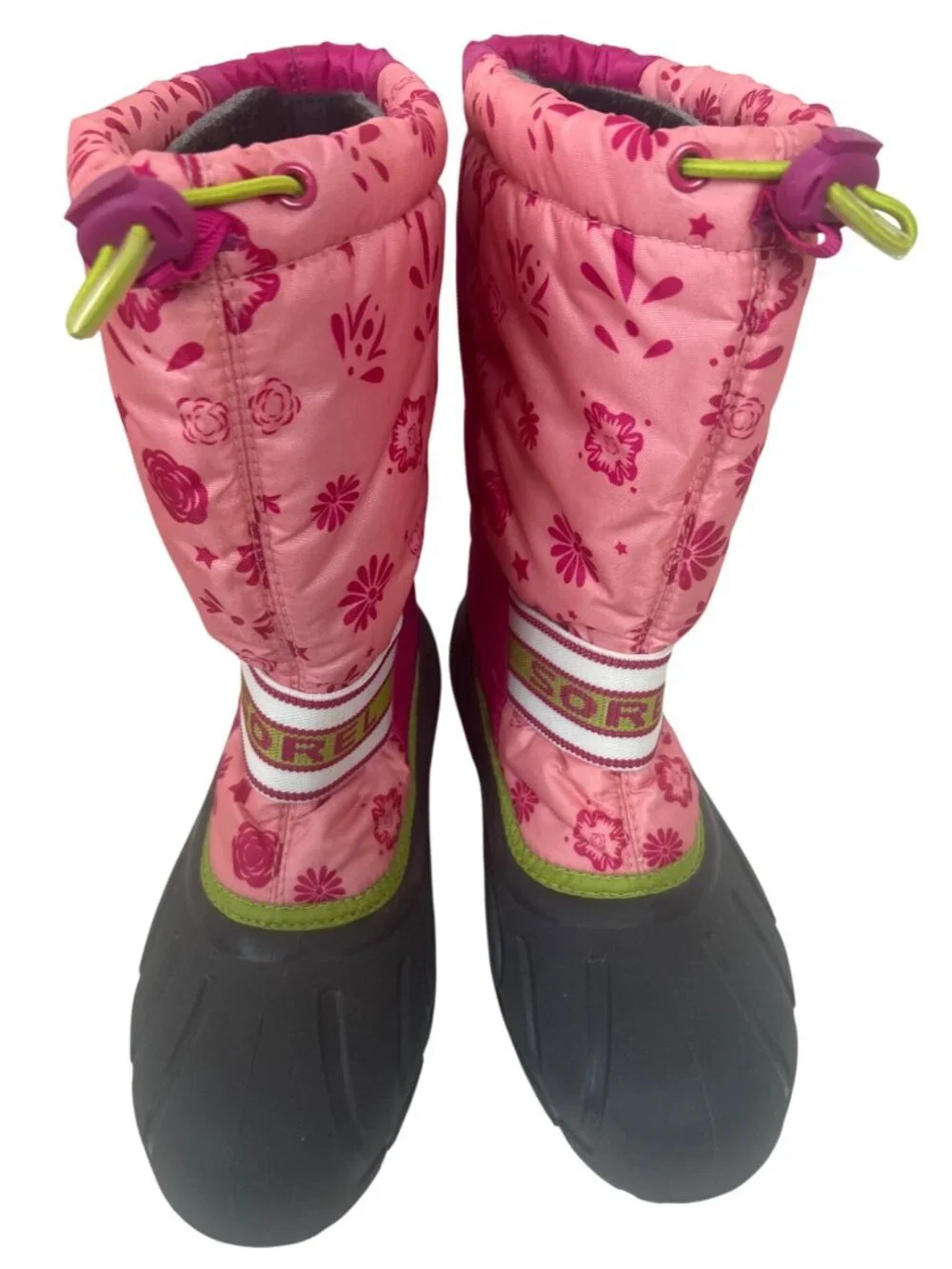 Sorel Winter Boots Sz 7 Pink Floral Waterproof Insulated Cold Weather Adjustable